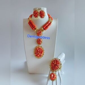 African Nigerian Red Beads Traditional Wedding Necklace Set